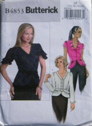 4853 BUTTERICK  EZ SS-LS BIAS BUTTON PEPLUM TOP,  BELT  PATTERN 6-12 NEW